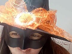 Mature woman dresses up as Halloween witch and pleasures herself for me