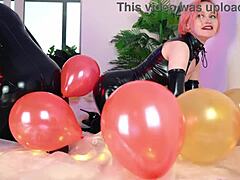 Mature blonde Arya Grander dominates in shiny latex outfits, indulging in ass worshiping and dirty talk.