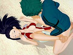 แม่ม่ายเอเชีย Momo และฮีโร่สาว Deku ใน 3D hentai