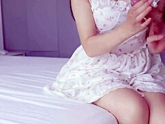 Pure lil flower dress and white stockings get filled with cum