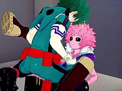 Mina Ashido y Momo Yaoyorozu se unen a Izuku Midoriya para un trío intenso en My Hero Academia hentai