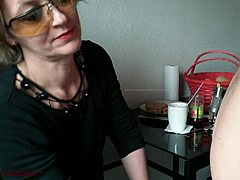 French stepmom gives a handjob and deepthroat to her stepson