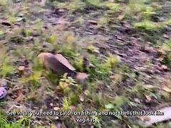 Ruska mačeha uči svojega mačeha ribarjenja v domačem videu
