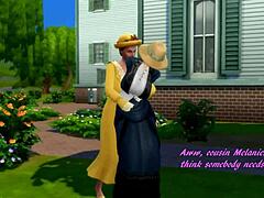 노인과 젊은 Sims 4 연인들이 열 삼인 을 즐긴다